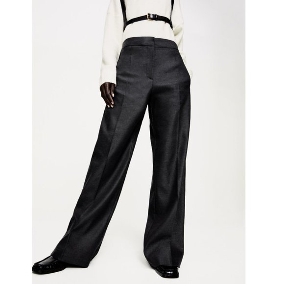 NWT Zara Size M Gray Wide Leg Trousers - Picture 3 of 4